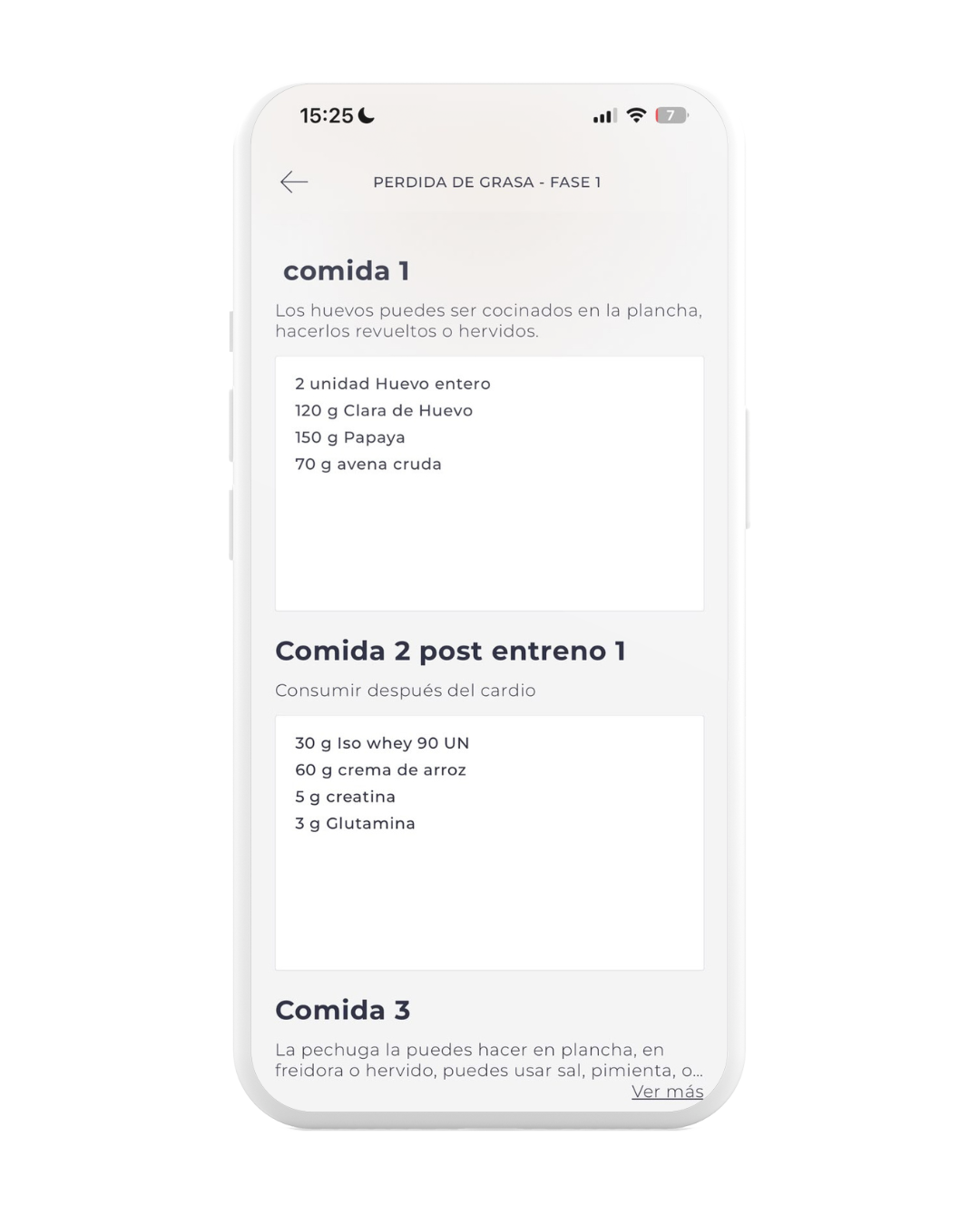 Plan nutricional dentro de la app