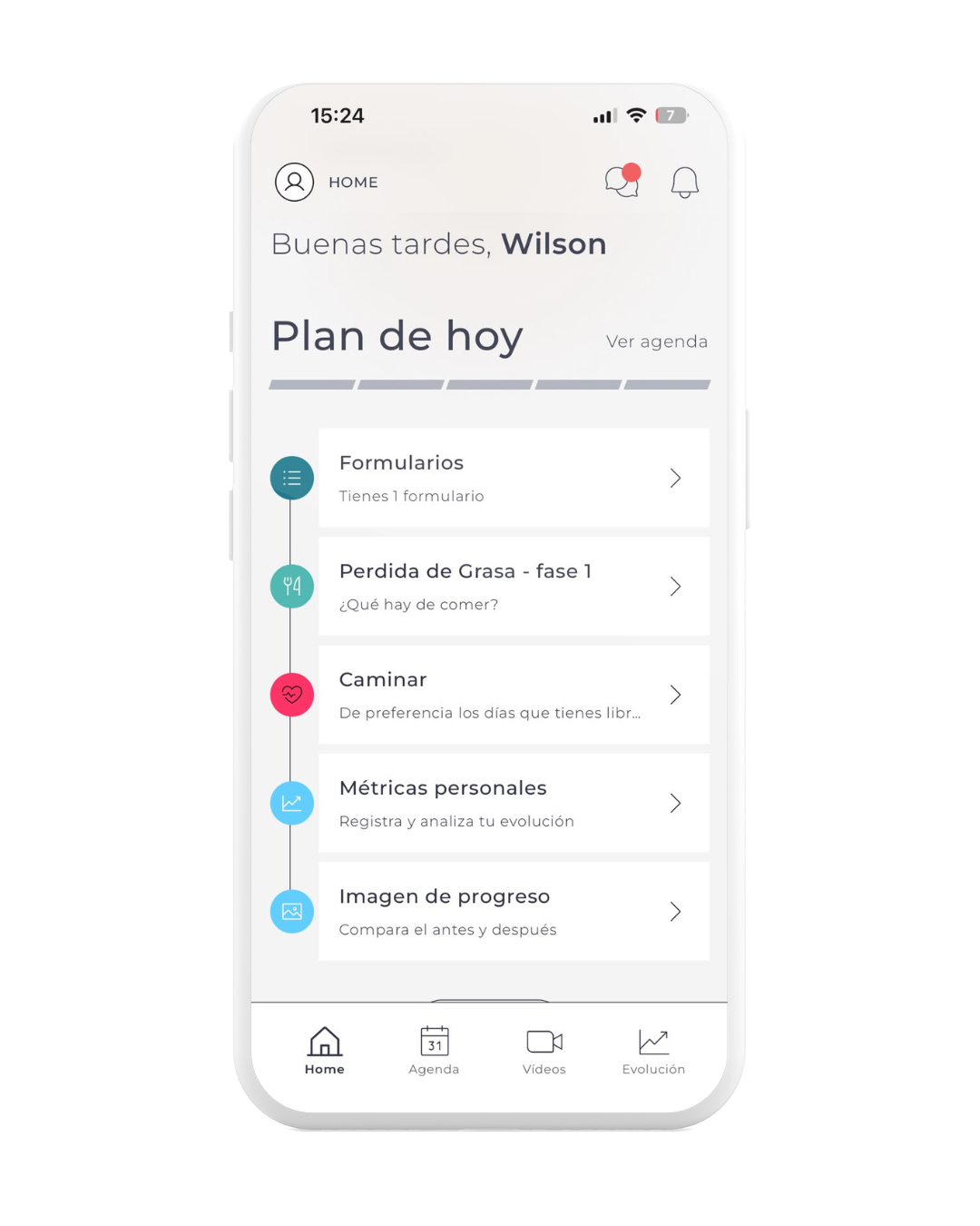 Plan de hoy dentro de la app
